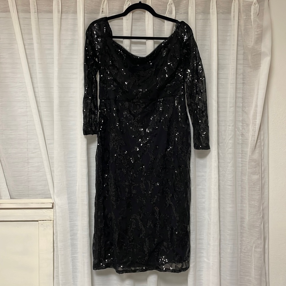 Off the shoulder black sequin dress